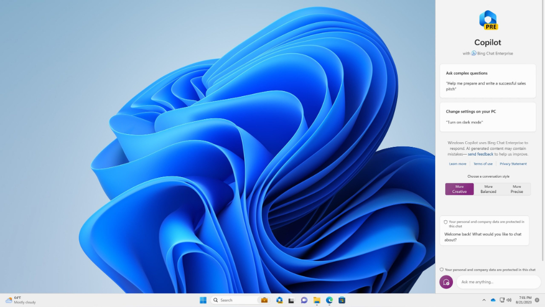 Bing Chat Enterprise Support Now Available in Windows Copilot Preview